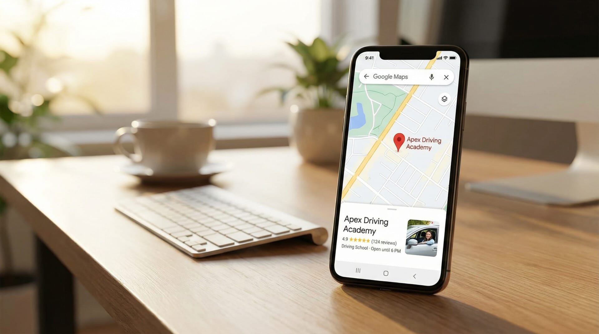 Fiche Google My Business pour auto-école sur smartphone