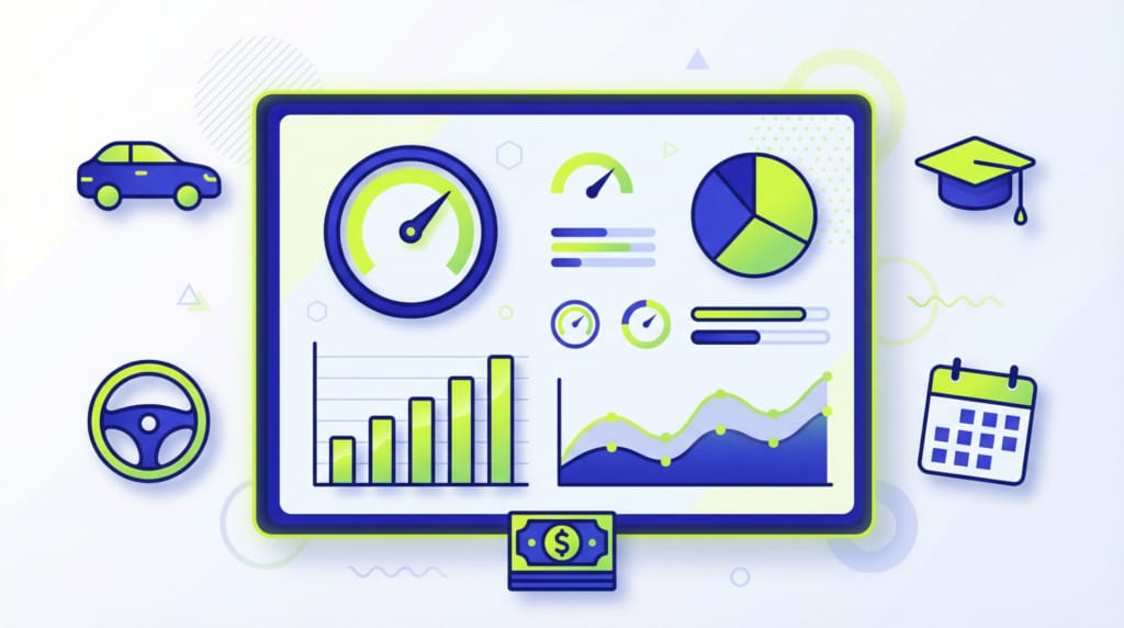Illustration tableau de bord 7 indicateurs clés de gestion auto-école