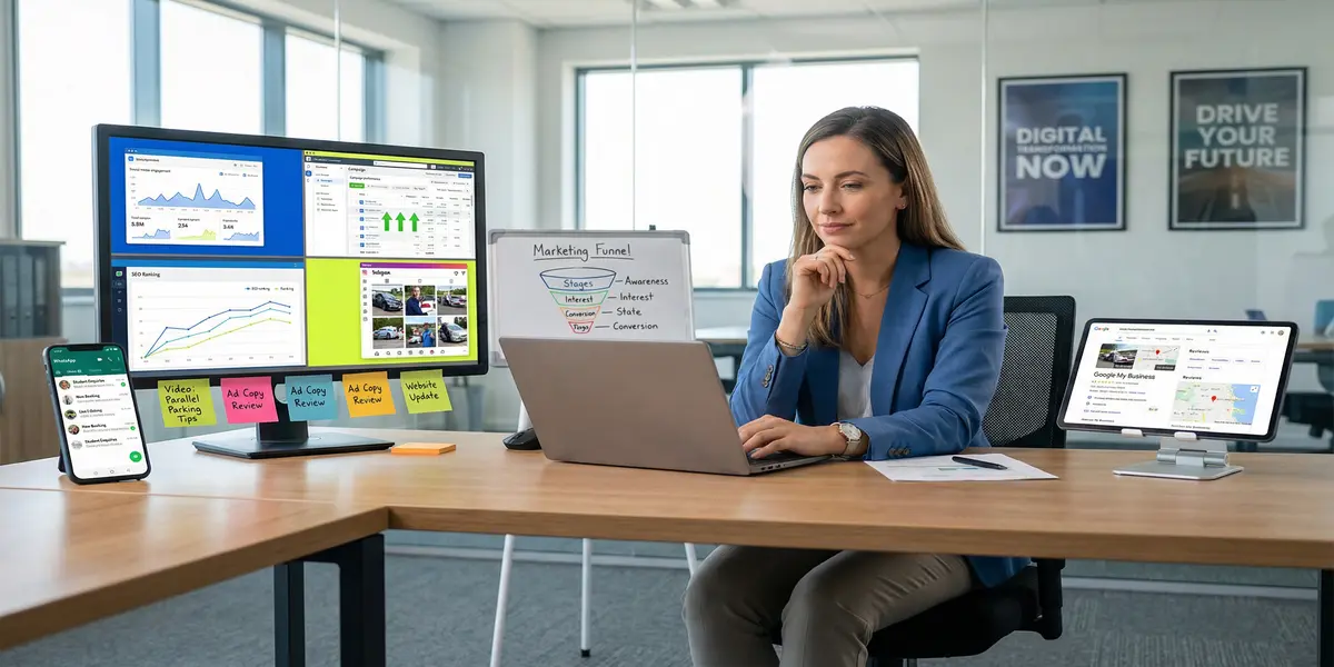 Secrétaire au bureau devant son ordinateur