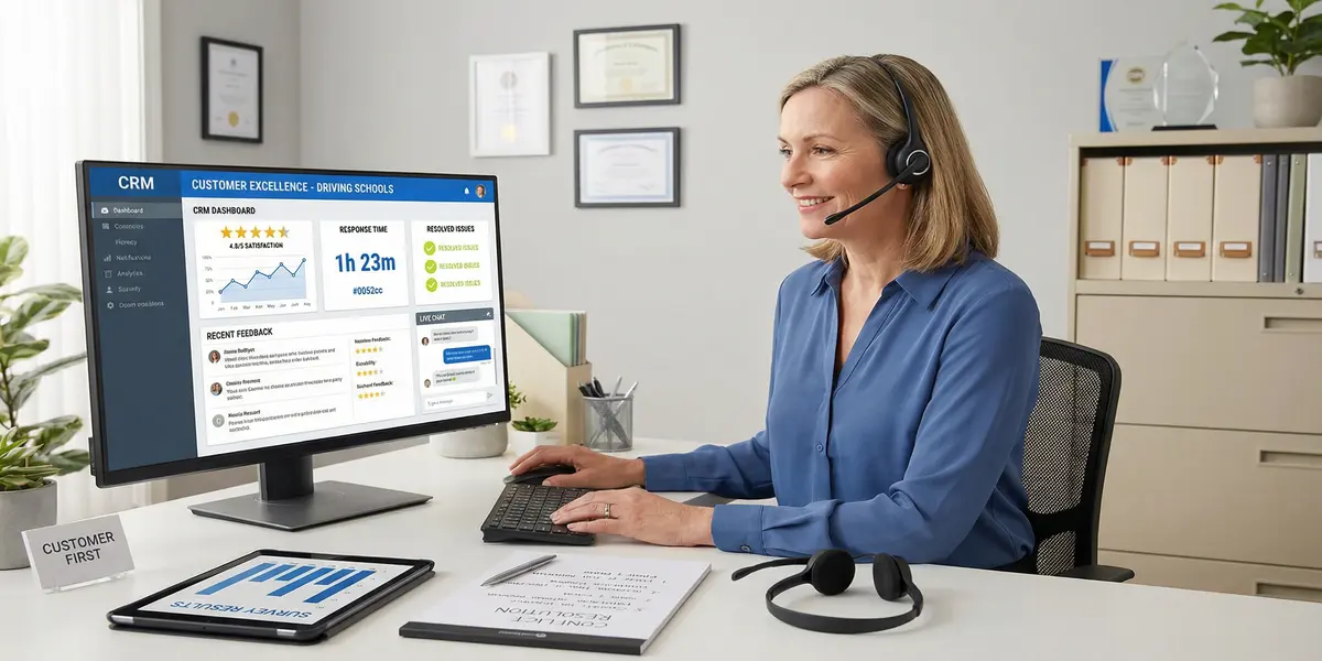 Femme au bureau avec ordinateur gestion des réclamation.