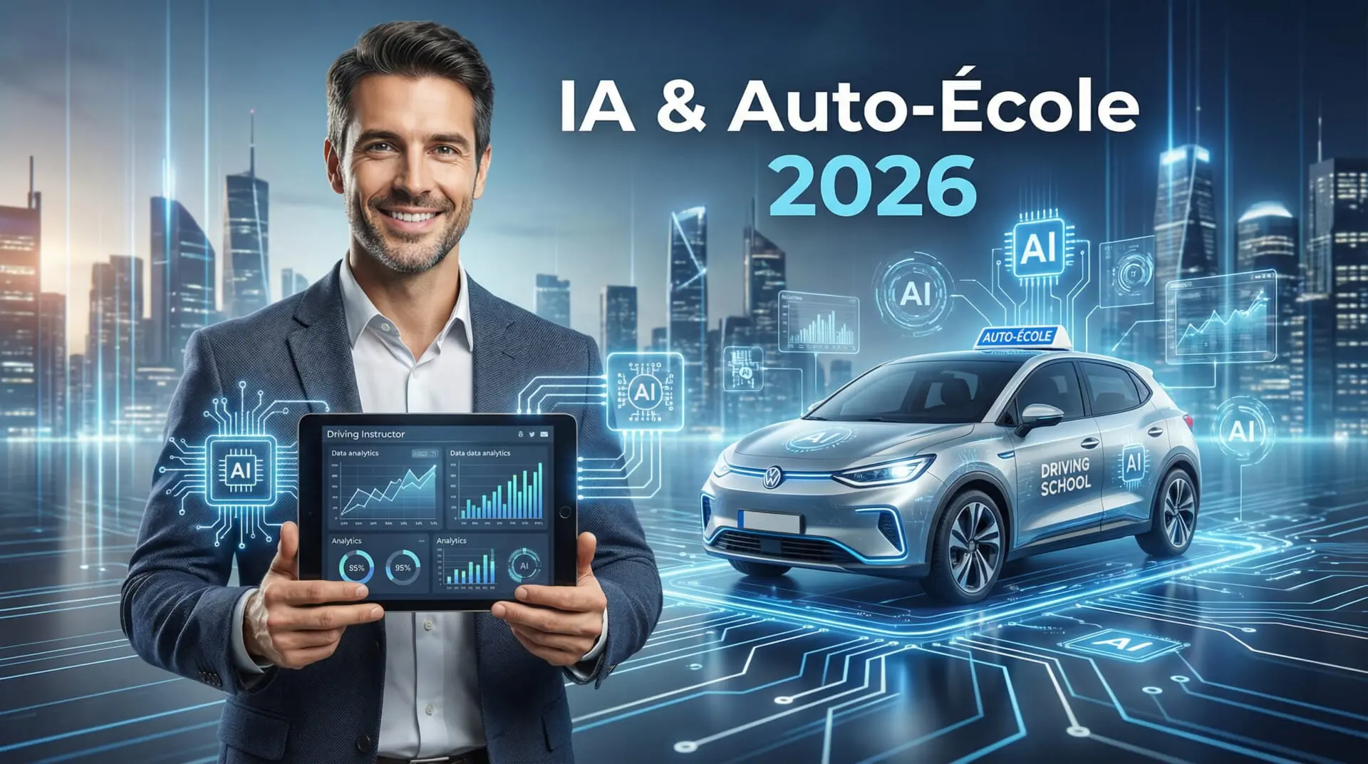 Moniteur auto-école avec une tablette, intelligence artificielle