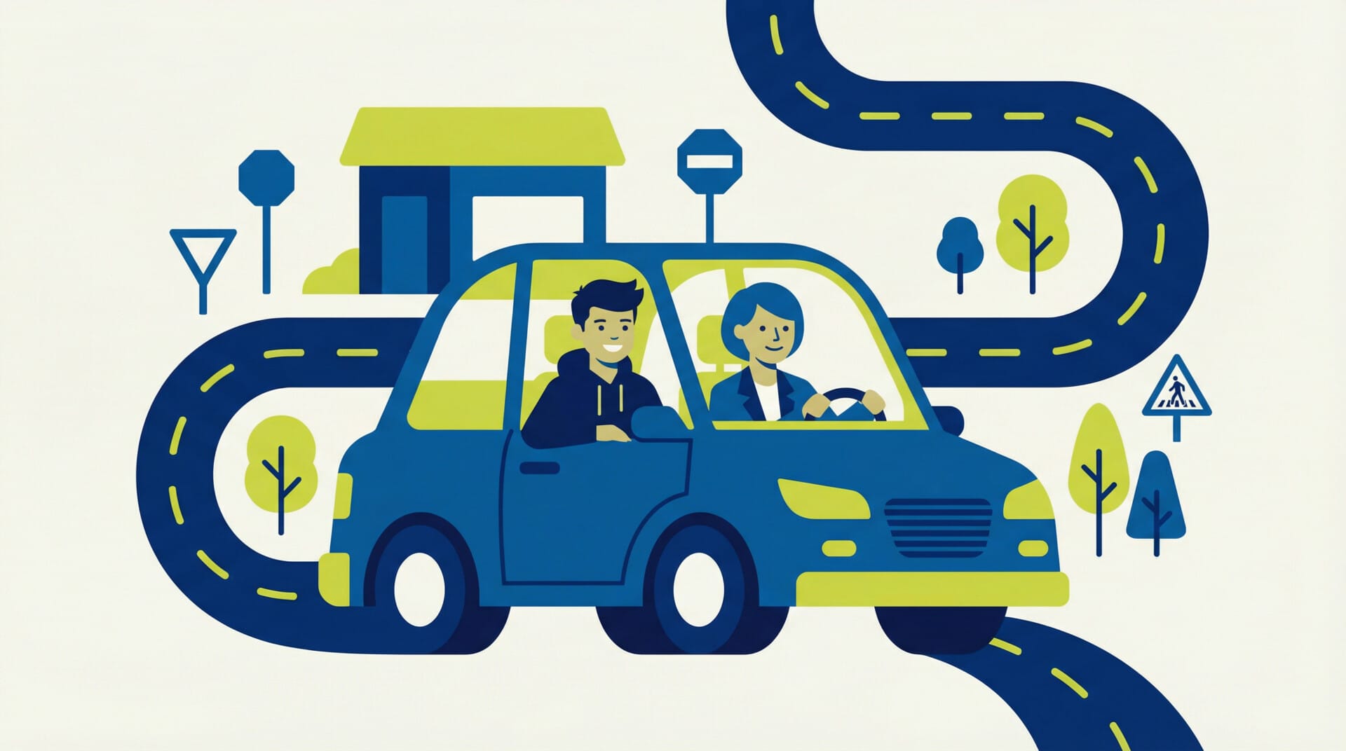 Illustration flat design conduite accompagnée AAC promotion auto-école