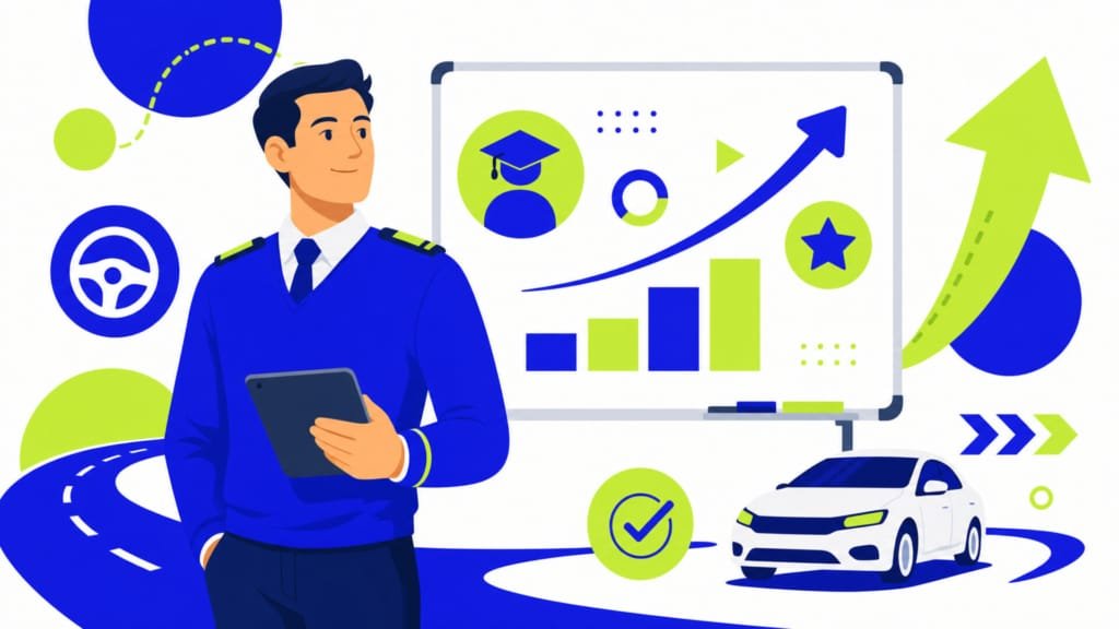 Formation continue moniteur auto-école - illustration flat design