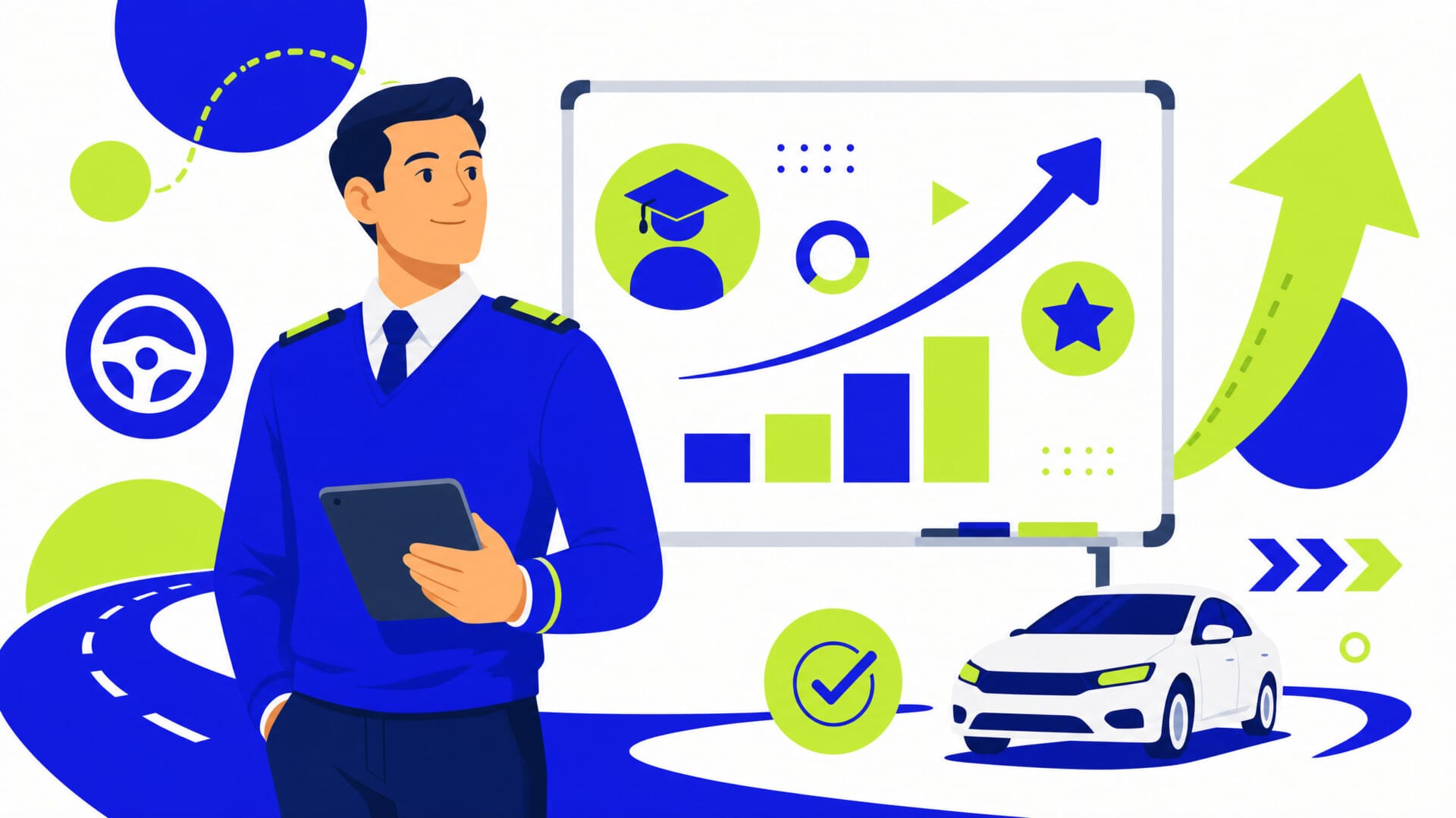 Formation continue moniteur auto-école - illustration flat design