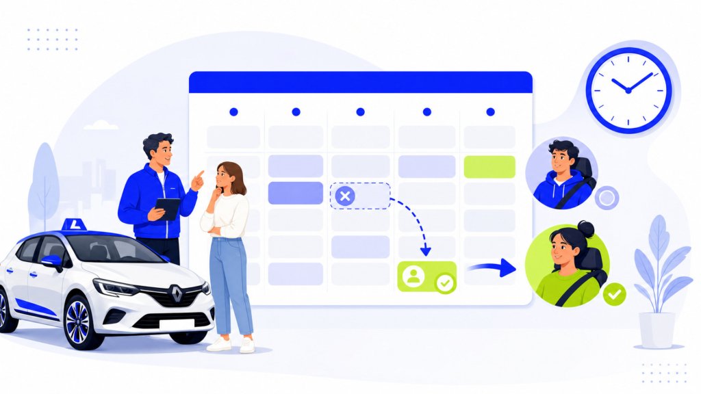 Illustration d'un planning auto-école optimisé pour réduire les annulations