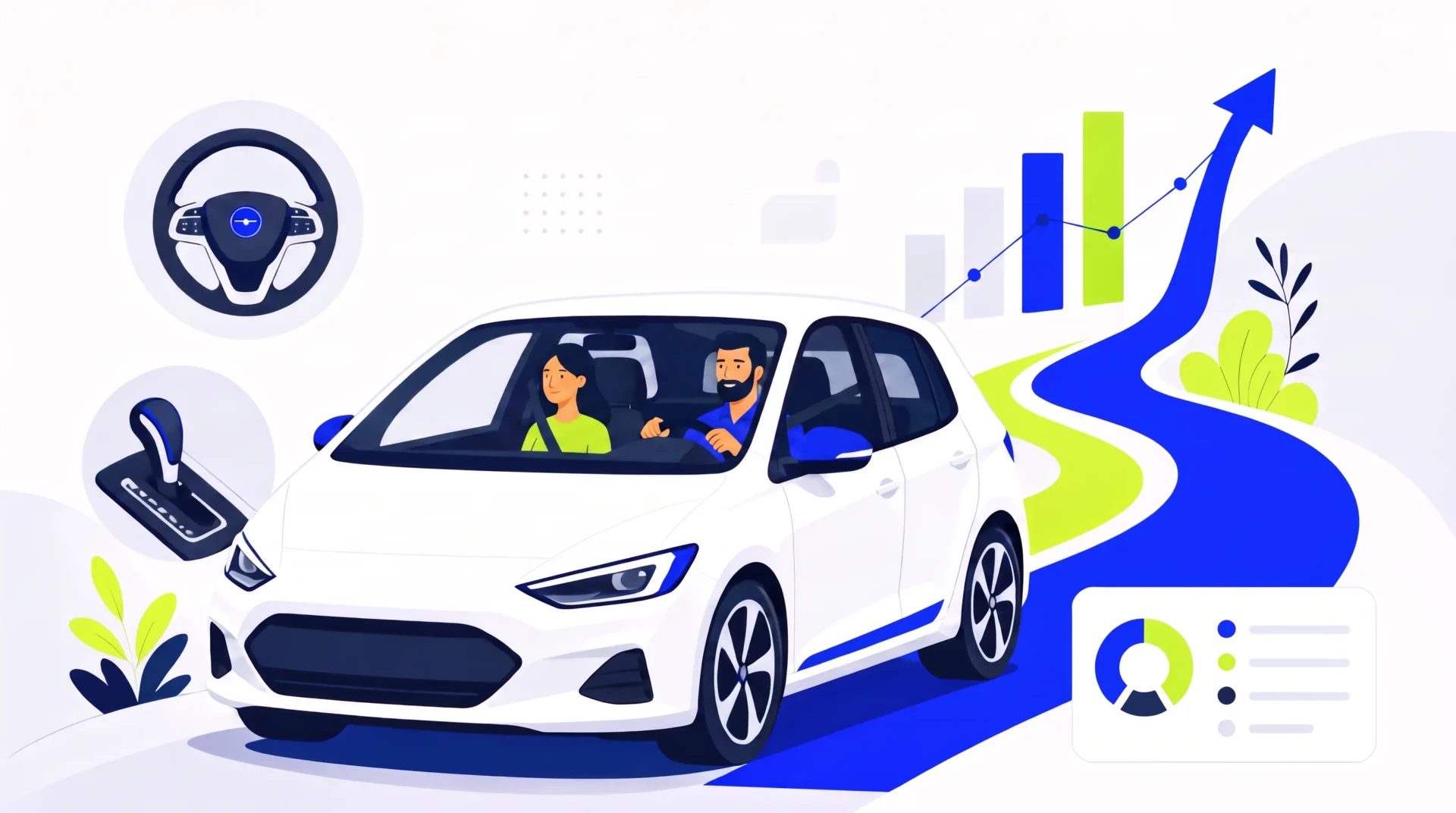 Illustration flat design du permis boîte automatique en auto-école