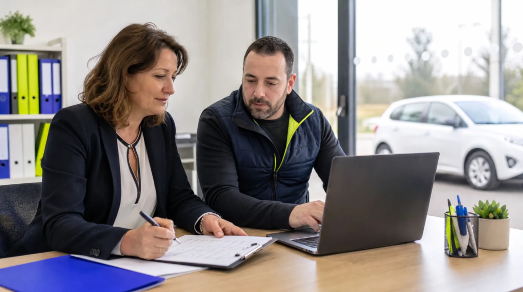 Gérante et moniteur organisant les places d'examen RdvPermis en auto-école